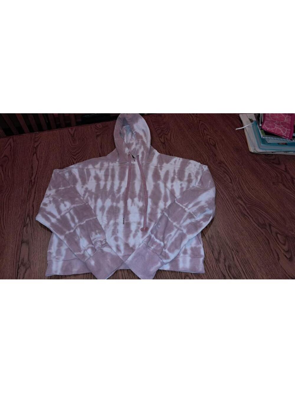 BeBe Womens Sweatshirt XL Pink‎ Tyedye Frayed String